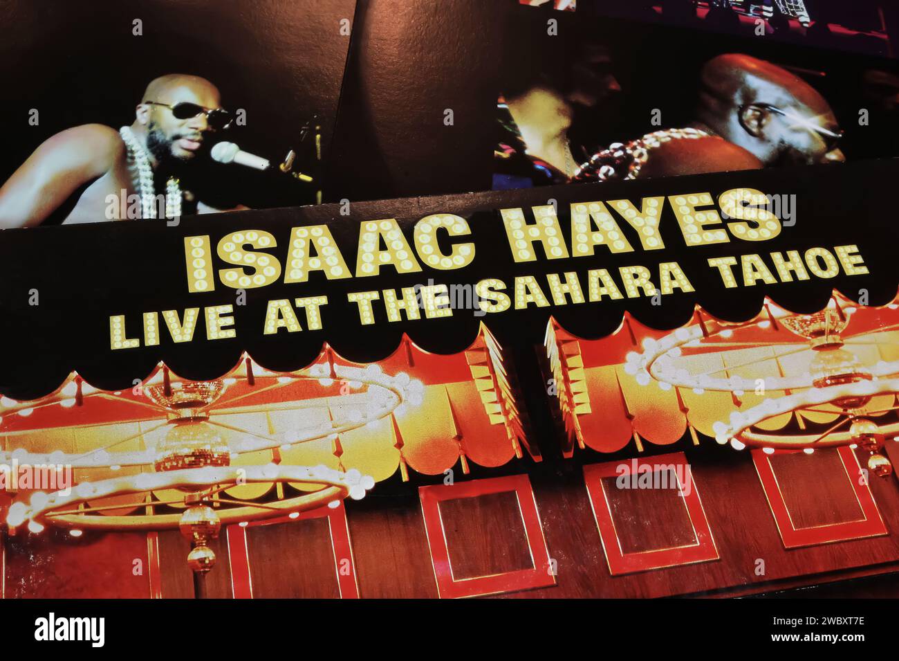 Viersen, Germany - May 9. 2023: Closeup of soul singer Isaac Hayes concert vinyl record album cover Live at sahara tahoe from 1973 Stock Photo