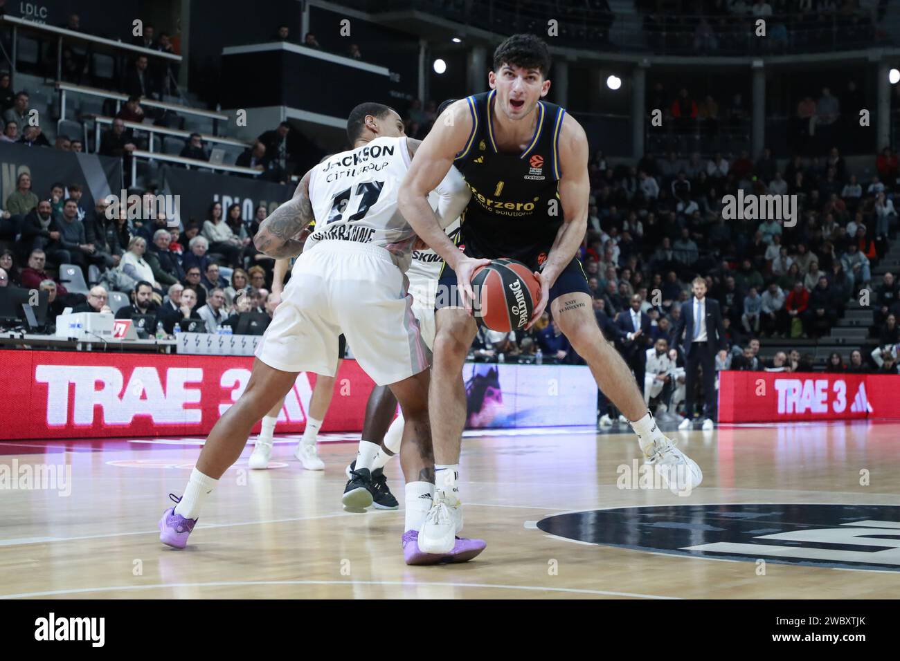 Gabriele PROCIDA of Alba Berlin and Edwin JACKSON of Lyon during the Turkish Airlines EuroLeague basketball match between LDLC ASVEL Villeurbanne and Alba Berlin on January 12, 2024 at Astroballe in Villeurbanne, France Stock Photo