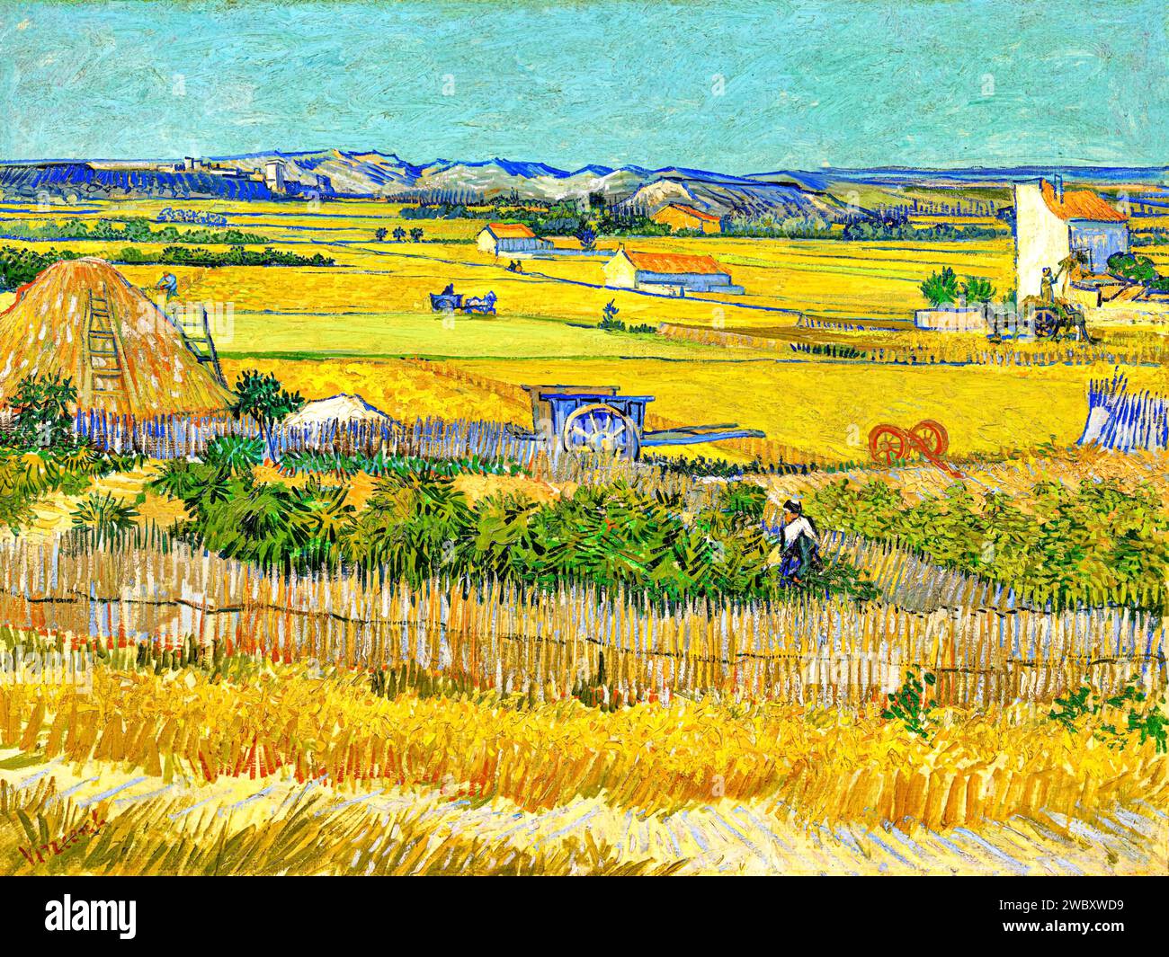 The harvest, 1888 (Painting) by Artist Gogh, Vincent van (1853-90) Dutch. Stock Vector