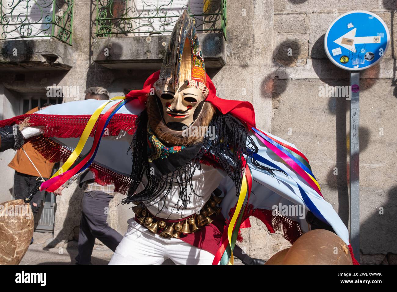 Xinzo de Limia, Spain 02 13 2023 Pantalla the traditional carnival mask. One of the most popular carnivals in Galicia, Entroido de Xinzo de Limia. Stock Photo