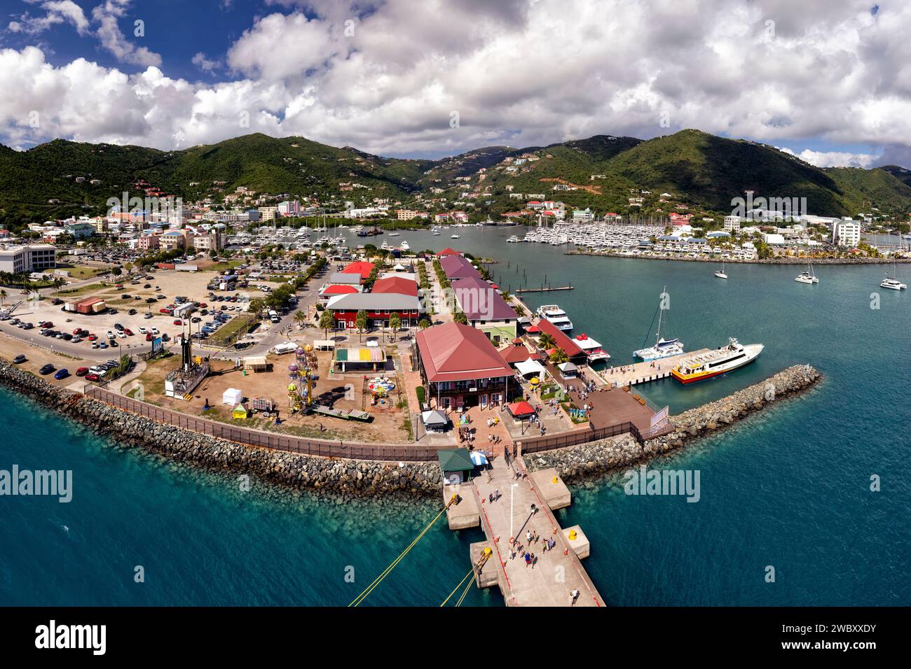 Panoramic view of Cyril B. Romney Tortola Pier Park - Road Town, Tortola, British Virgin Islands Stock Photo