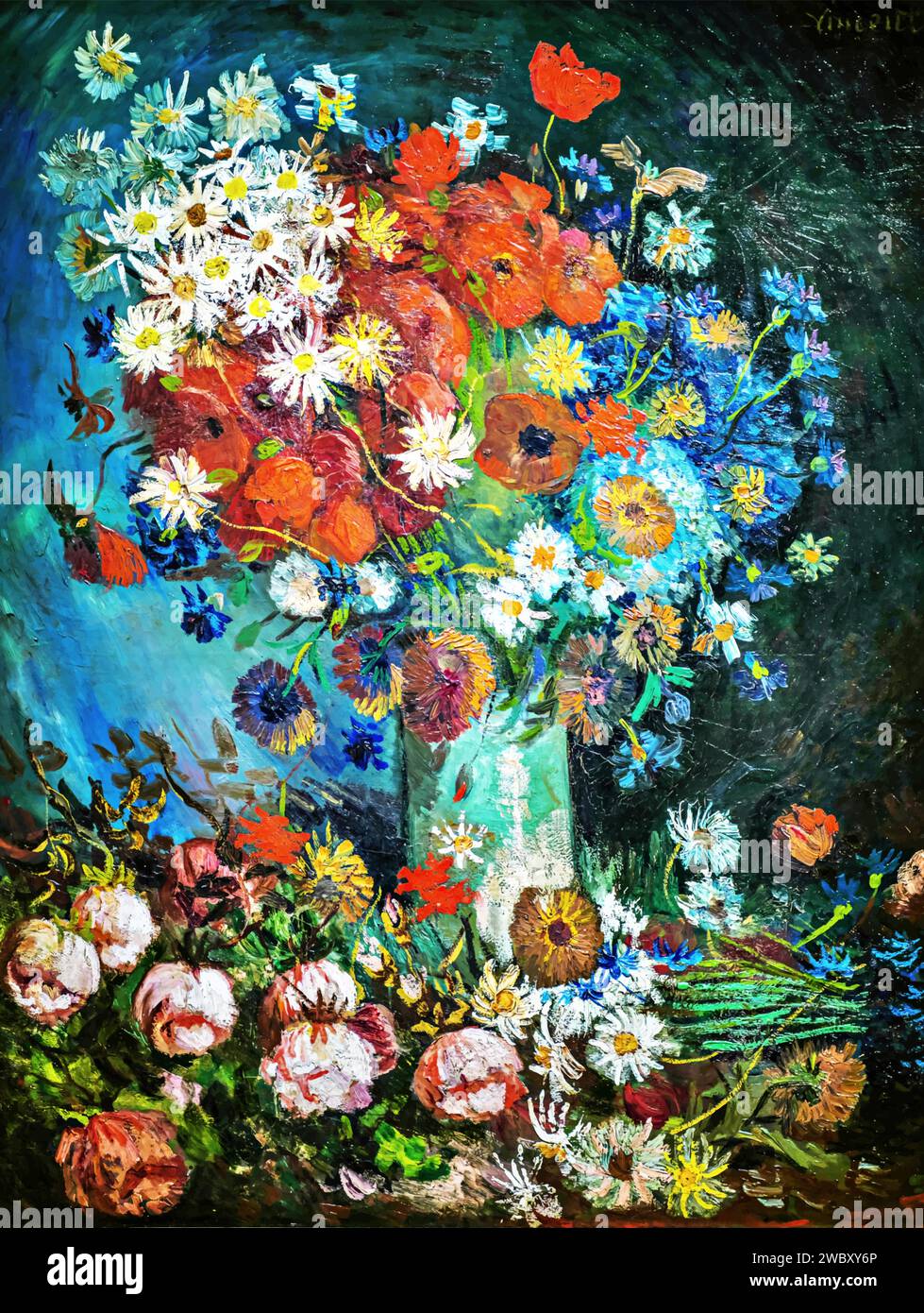 Vase with Cornflowers and Poppies 1887 (Painting) by Artist Gogh, Vincent van (1853-90) Dutch. Stock Vector