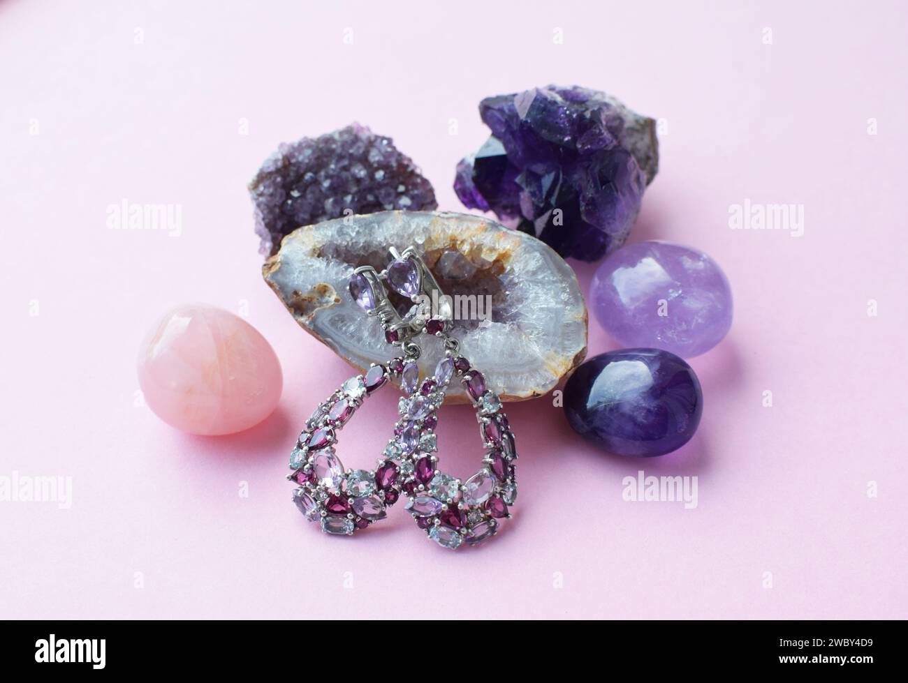 Beautiful earrings with multi-colored precious stones with amethyst and ...