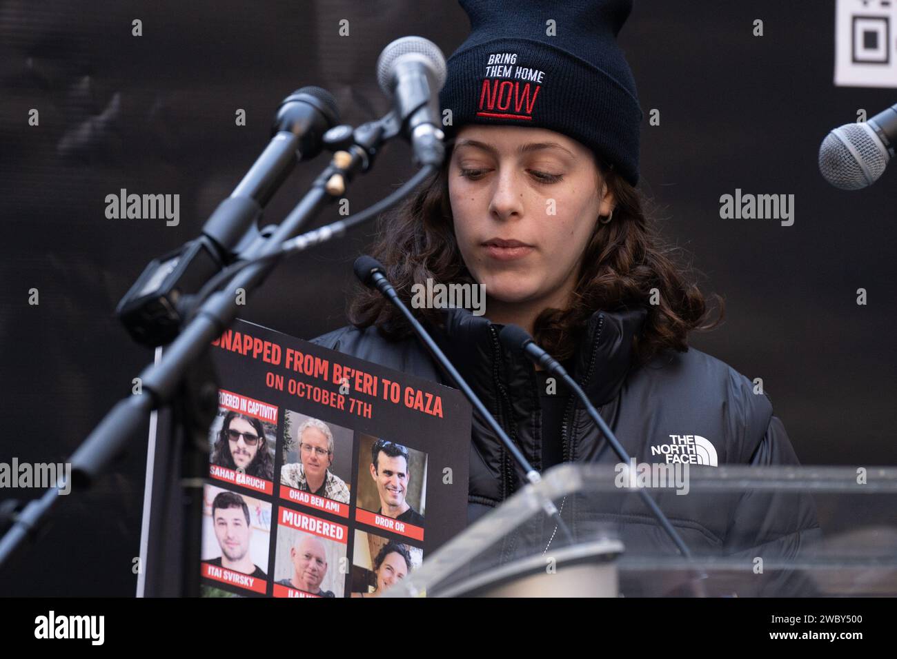 Manhattan United States 12th Jan 2024 Hila Shoshani A 13 Year Old   Manhattan United States 12th Jan 2024 Hila Shoshani A 13 Year Old Israeli Hostage Looks Down At A Poster Of Hostages During A Rally Demanding For The Release Of Israeli Hostages Kidnapped By Hamas At Dag Hammarskjold Plaza Outside Of The Un Headquarters January 12th Marks The 100th Day Of Said Hostages Being Held In Captivity Since The Attack On Israel On October 7th 2023 Photo By Derek Frenchsopa Imagessipa Usa Credit Sipa Usaalamy Live News 2WBY500 