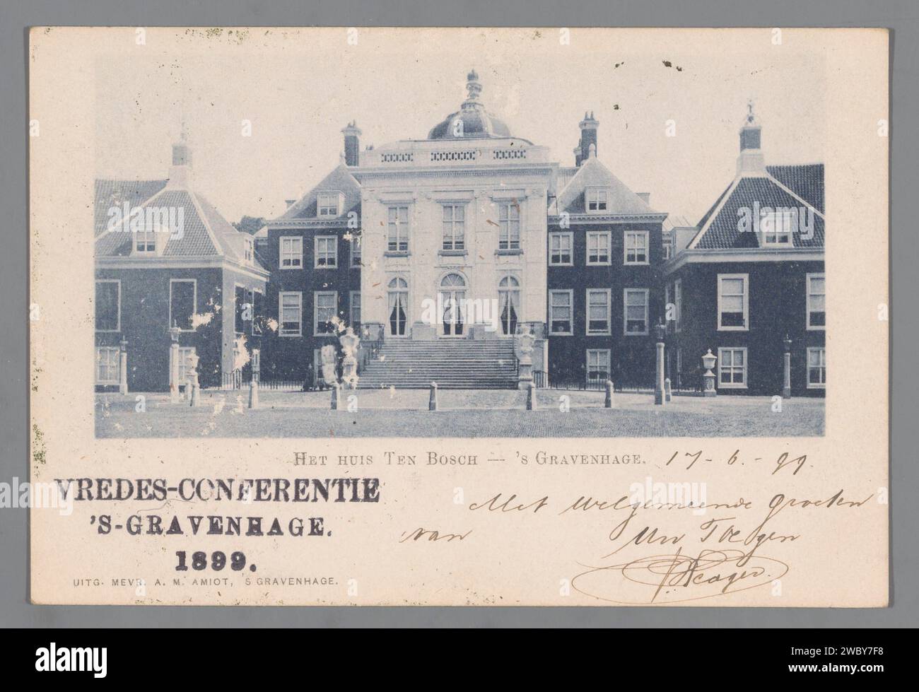 The Huis Ten Bosch - The Hague, Anonymous, A.M. Amiot, 1899 photomechanical print  The Hague cardboard collotype / writing (processes) palace Palace Huis ten Bosch Stock Photo
