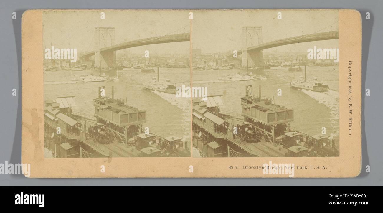 View of the Brooklyn Bridge, New York, Benjamin West Kilburn, 1888 stereograph  New York (city)publisher: Littleton cardboard. paper albumen print suspension bridge Brooklyn Bridge Stock Photo
