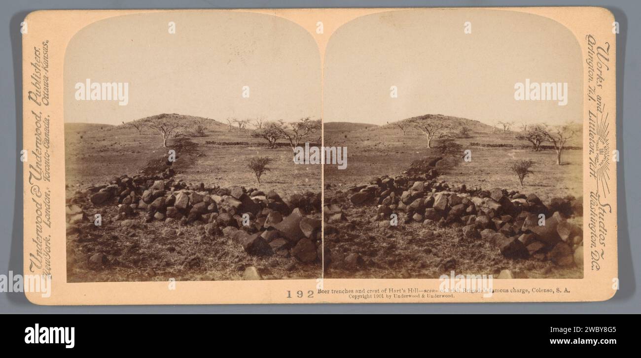 Trench at Colenso from the Second Boer War in South Africa, Underwood and Underwood, 1901 stereograph  South Africa photographic support. cardboard albumen print trenches. (high) hill South Africa Stock Photo