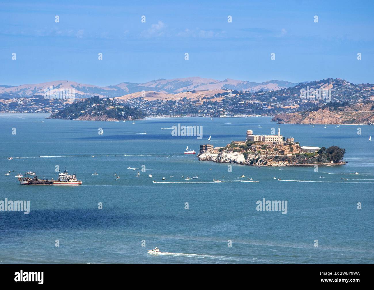 view to island of Alcatraz in the bay of San Francisco, USA Stock Photo