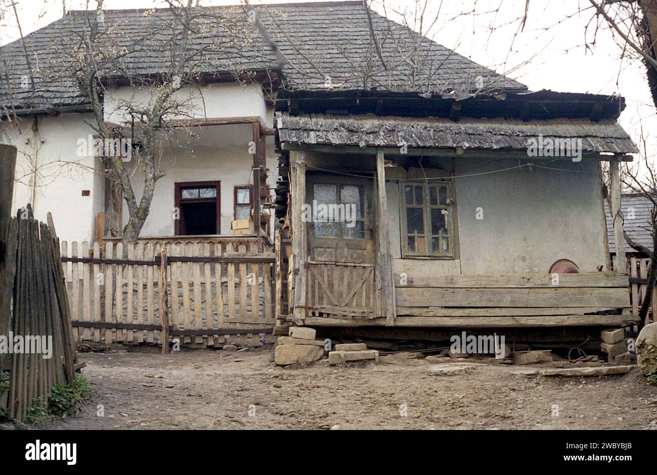 Arges County, Romania, approx. 1999. Authentic, traditional house in poor condition. Stock Photo