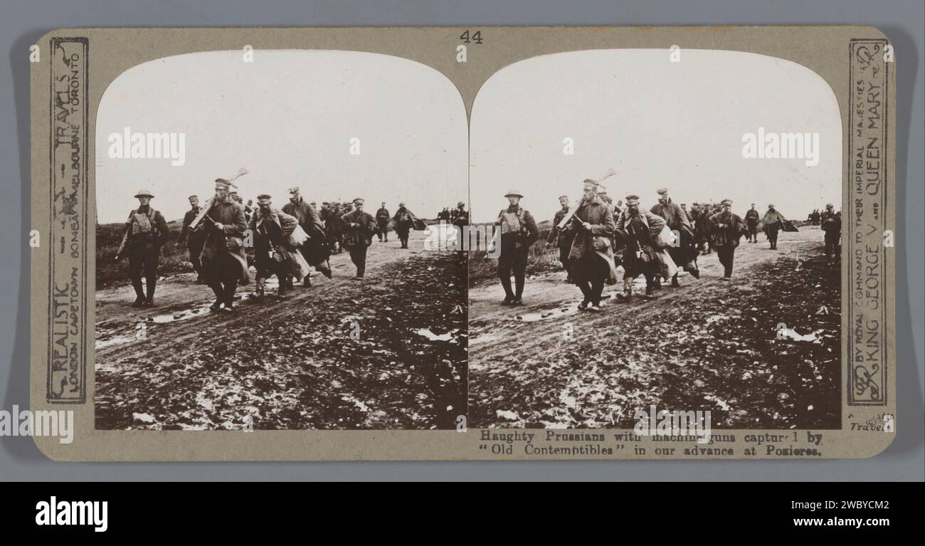 Haughty Prussians with machine-guns captured by 'Old Contemptibles' in our advance at Pozieres, Realistic Travels, 1916 - 1918 stereograph  Pas-de-Calais cardboard. photographic support gelatin silver print prisoner of war (after the battle). private soldier Stock Photo