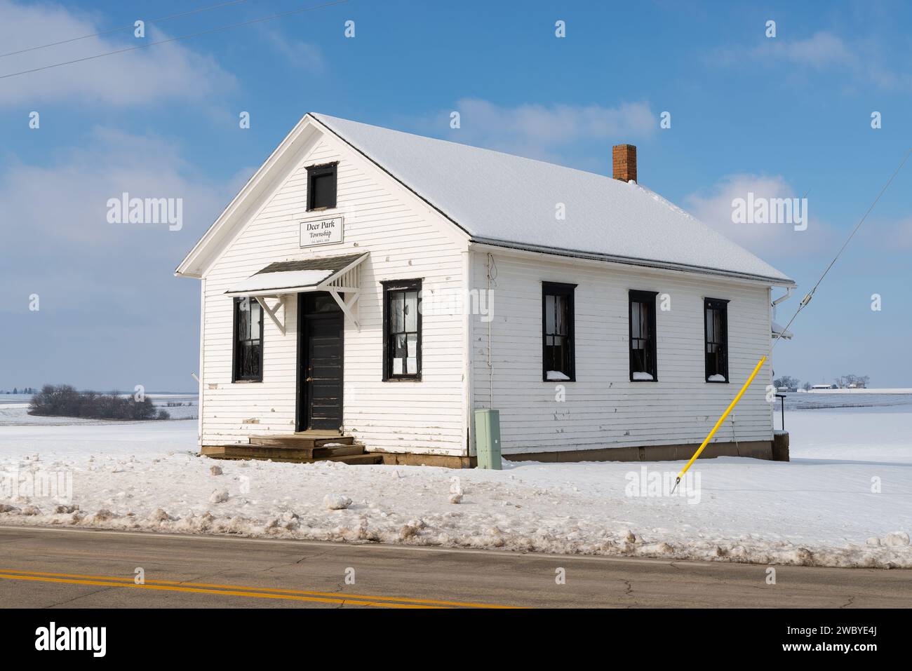 Old one-room schoolhouse in Deer Park Township, Illinois, USA. Stock Photo
