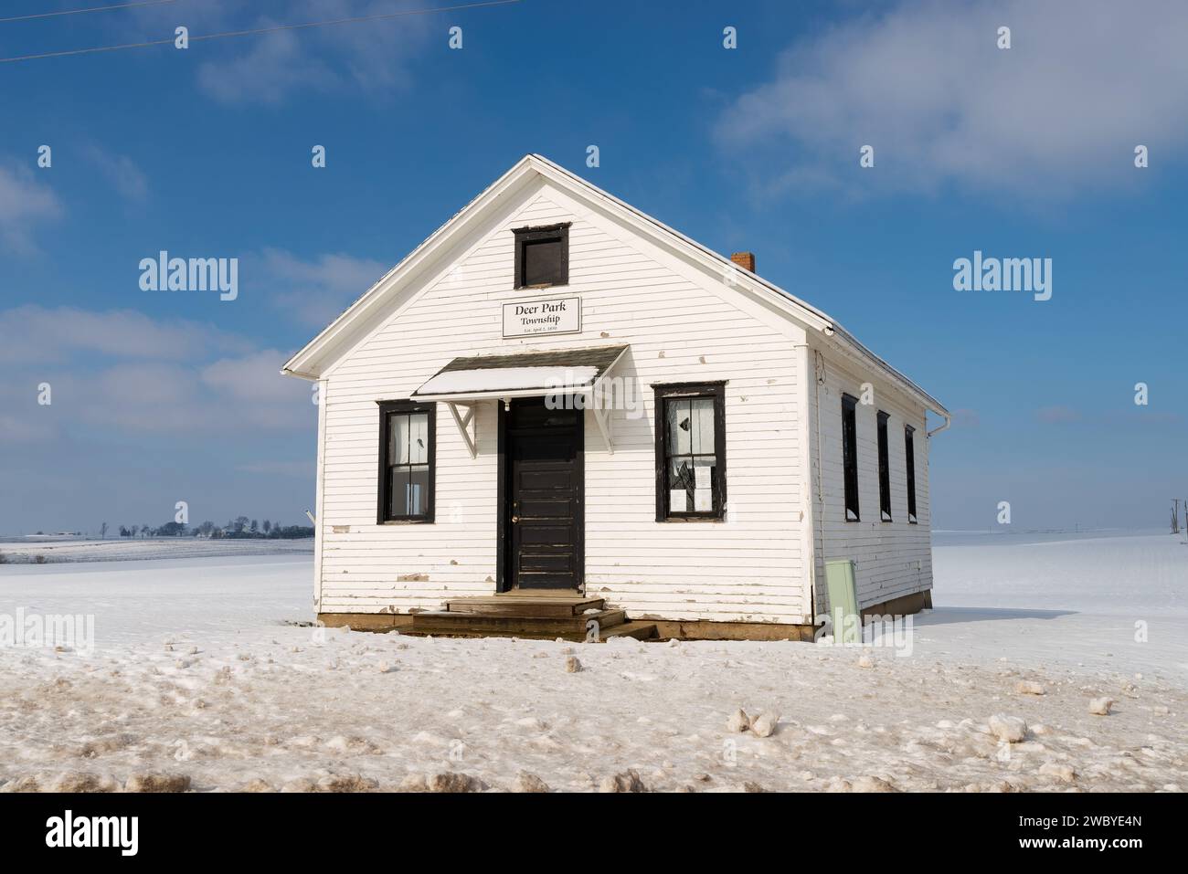 Old one-room schoolhouse in Deer Park Township, Illinois, USA. Stock Photo