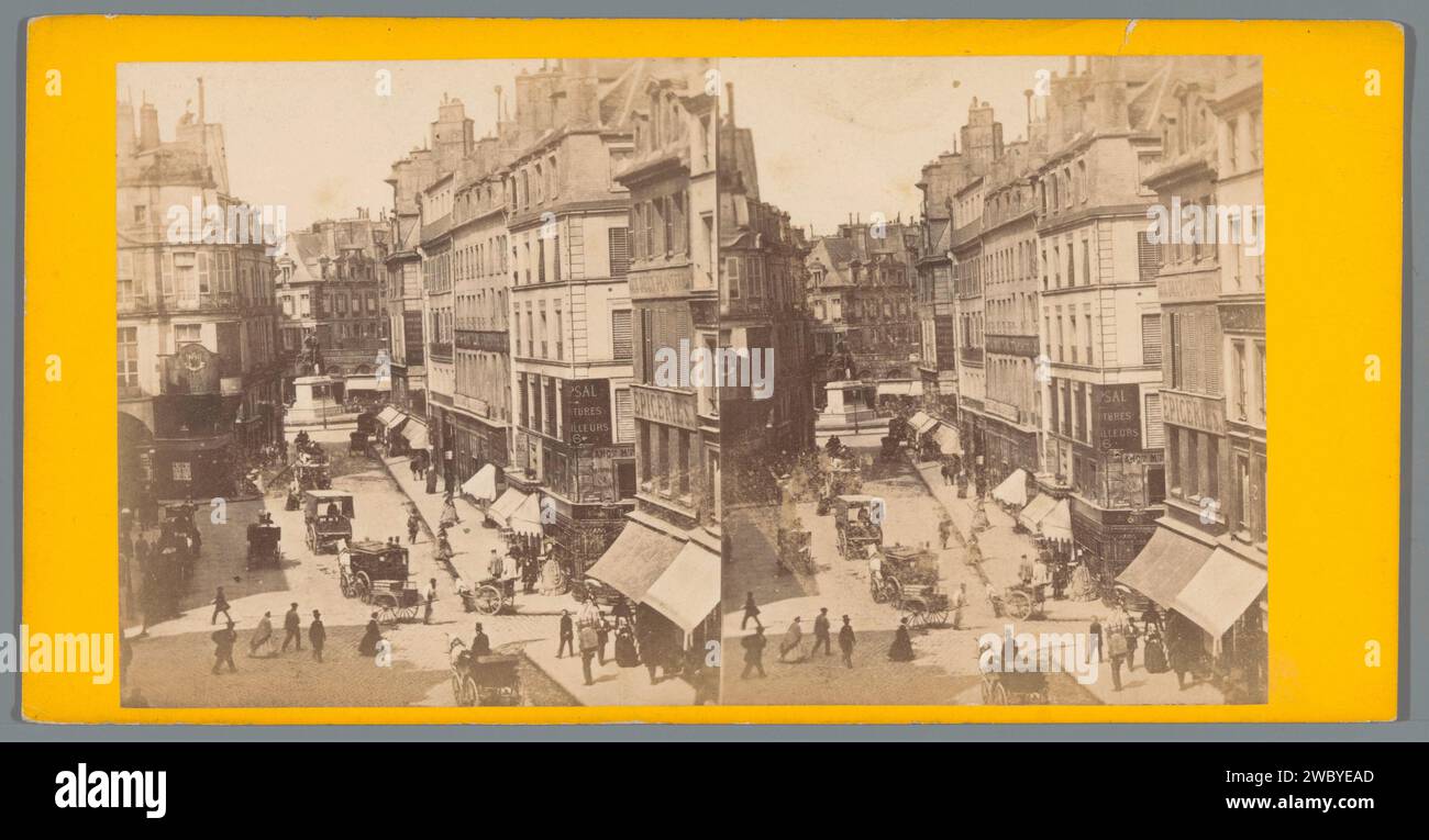 View of the Place des Victoires in Paris from a side street, Anonymous, c. 1850 - c. 1880 stereograph  Paris photographic support. cardboard albumen print square, place, circus, etc.. street Victories place Stock Photo