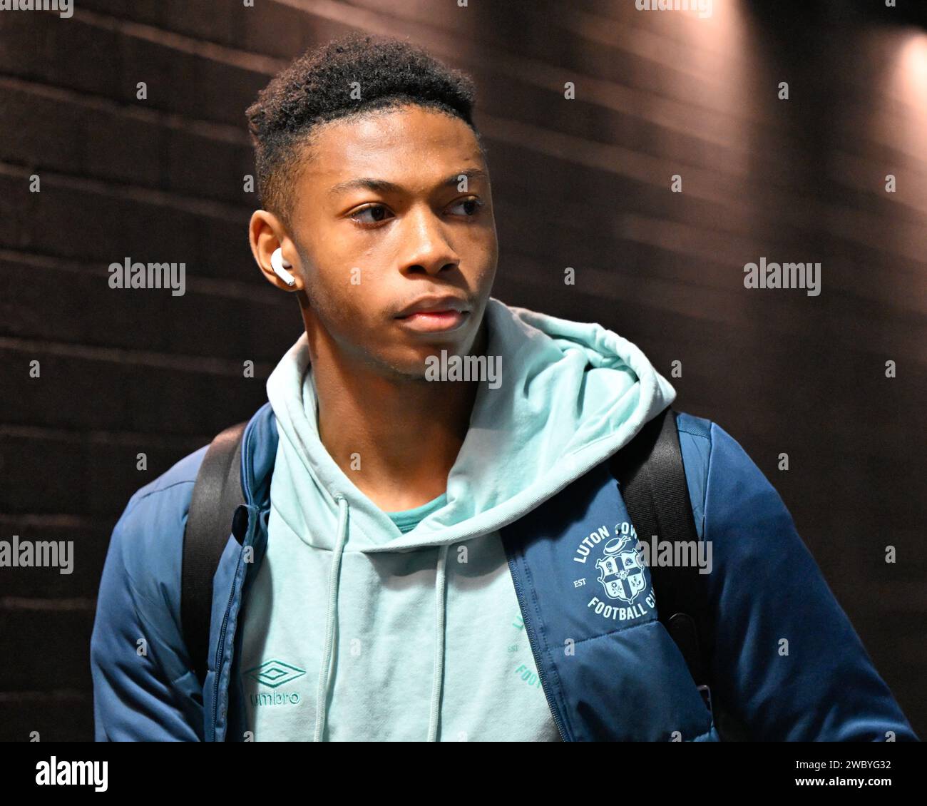 Burnley, UK. 12th Jan, 2024. Zack Nelson of Luton Town arrives ahead of