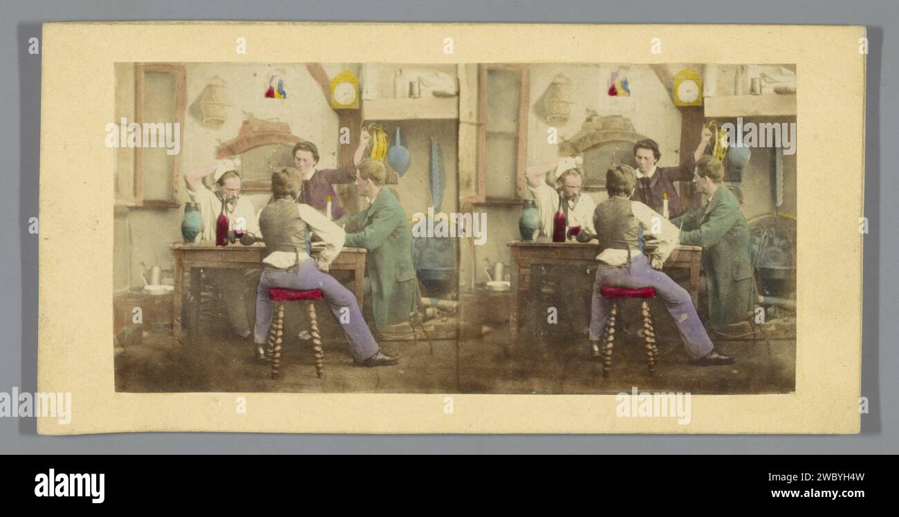 Drinking men in a pub, Anonymous, 1852 - 1863 stereograph   cardboard. paper albumen print inn, coffee-house, public house, etc.. beer, ale Stock Photo