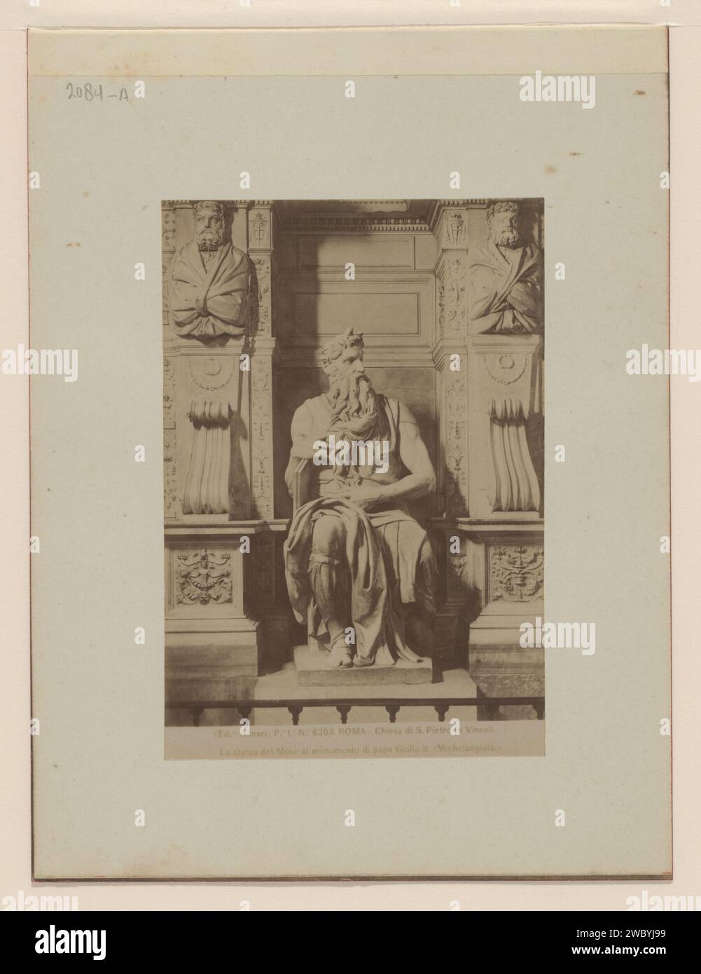 Sculpture by Moses in the San Pietro in Vincoli in Rome, Italy, Fratelli Alinari, After Michelangelo, 1857 - 1900 photograph  Romepublisher: Florence cardboard. paper albumen print piece of sculpture, reproduction of a piece of sculpture San Pietro in Vincoli Stock Photo