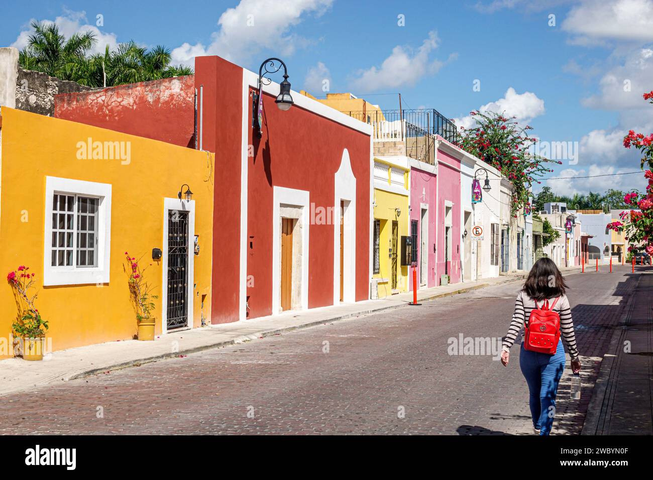 Merida Mexico,centro historico central historic district,Calle 64A,residence homes residences preservation,architecture,colorful,pedestrian teen teena Stock Photo