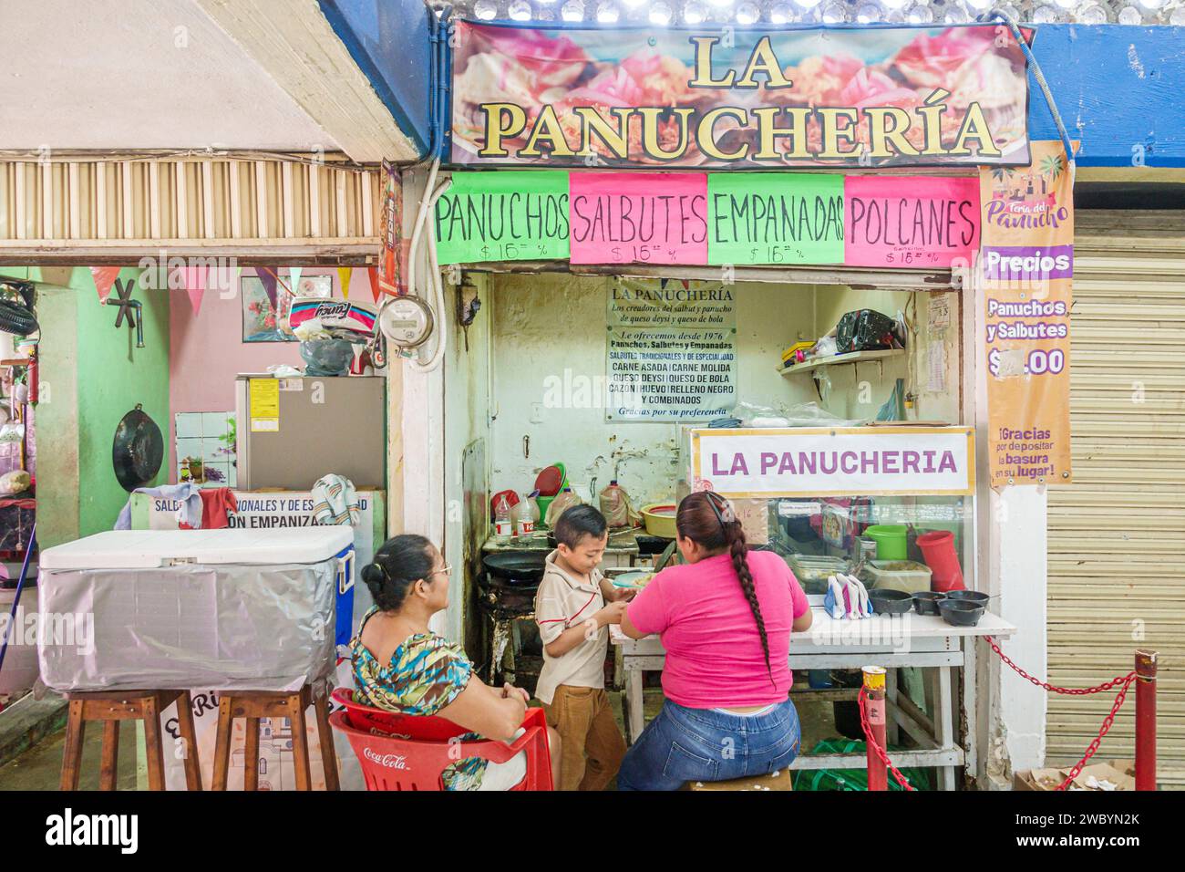 Merida Mexico,centro historico central historic district,San Sebastian market,Mercado de San Sebastian,restaurant dine dining eating out,casual cafe b Stock Photo