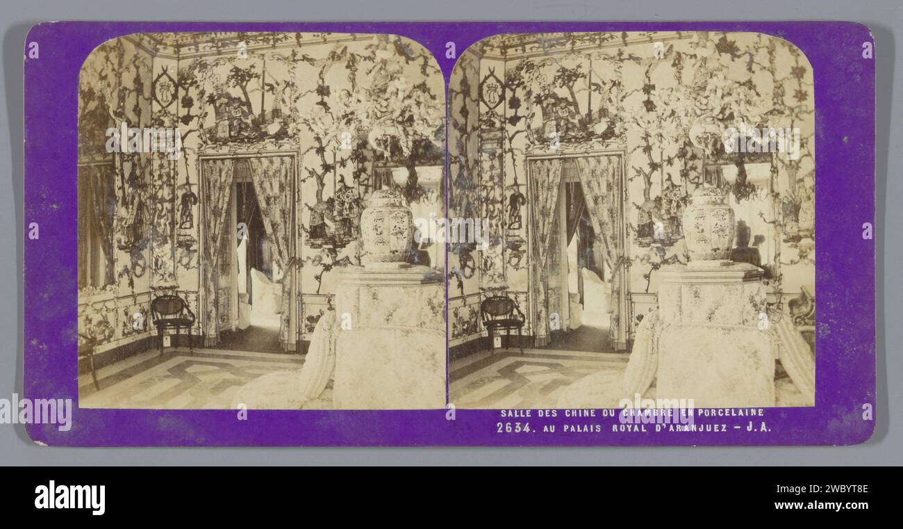 Porcelain room in the Royal Palace of Aranjuez, Jean Andrieu, 1862 - 1876 stereograph  Royal Palace of Aranjuez cardboard. photographic support albumen print interior ~ representation of a building. palace Royal Palace of Aranjuez Stock Photo