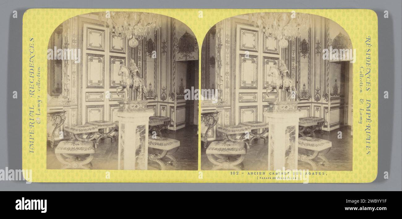 Interior of a cabinet in the Versailles palace, Ernest Eléonor Pierre Lamy, c. 1860 - c. 1880 stereograph  Castle of Versailles cardboard. photographic support albumen print interior  representation of a building. palace Castle of Versailles Stock Photo