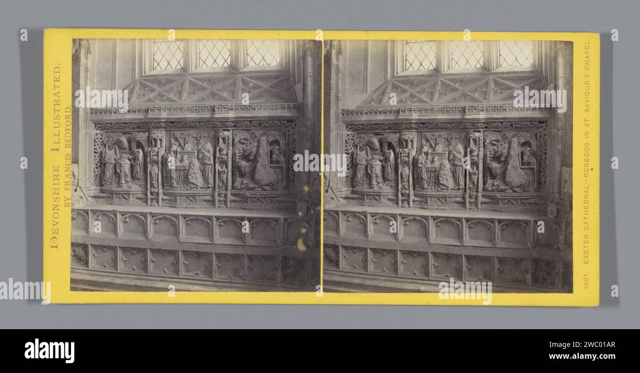 Retable in a chapel in the Exeter cathedral, Francis Bedford, c. 1850 - c. 1880 stereograph  Cathedral of Exeter cardboard. photographic support albumen print interior of church Cathedral of Exeter Stock Photo