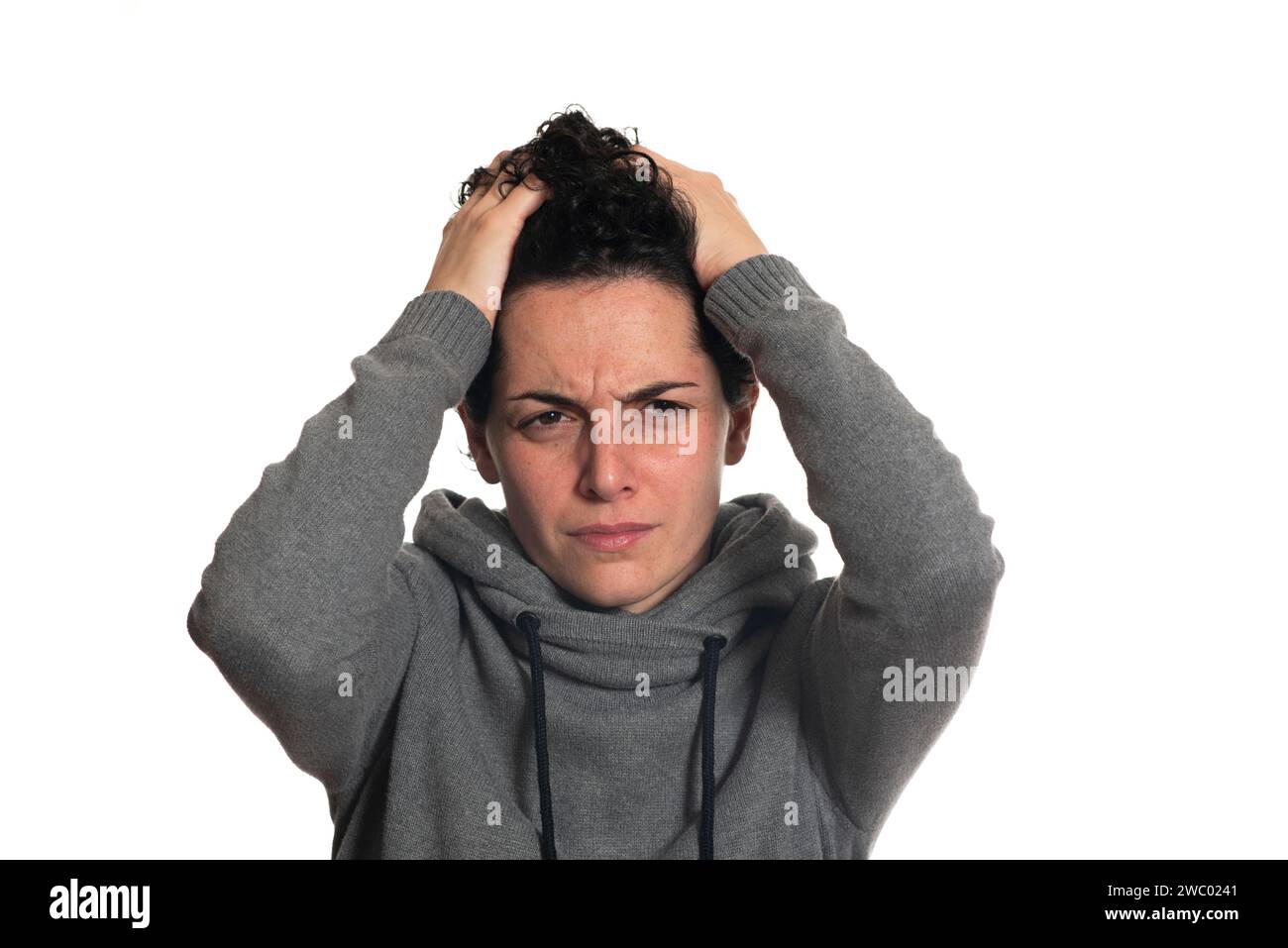 Woman hands head angry hi-res stock photography and images - Alamy