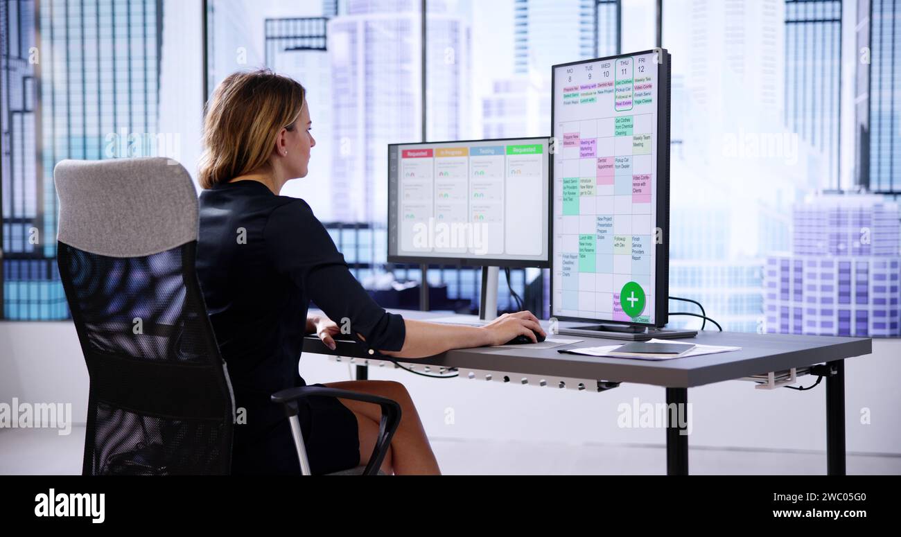 Scrum Agenda Digital Calendar Schedule On Office Computer Stock Photo