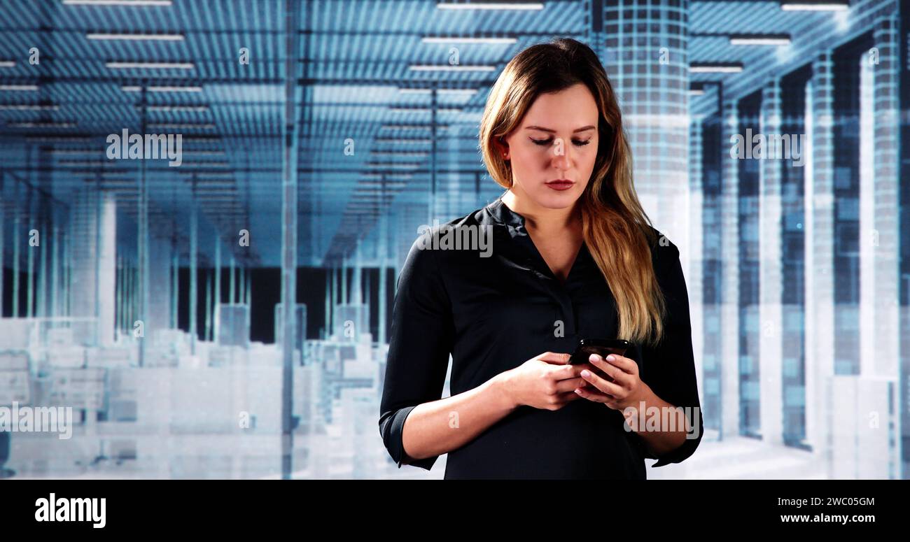 Office Worker Doing Futuristic VR Scanning Using Artificial intelligence Stock Photo