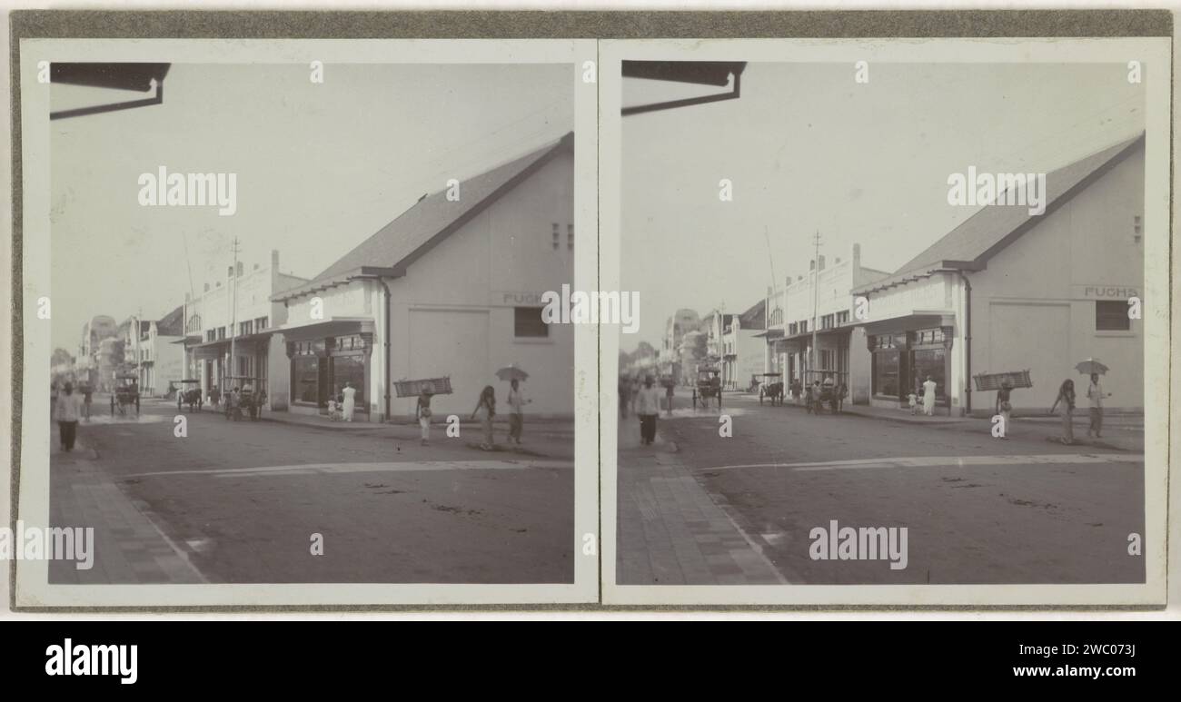 Straatscape in Bandung, Java, Anonymous, 1900 - 1930 stereograph  Bandung cardboard. baryta paper  street Bandung Stock Photo