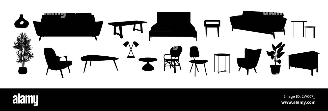 Set of home furniture silhouettes vector isolated. Stock Vector
