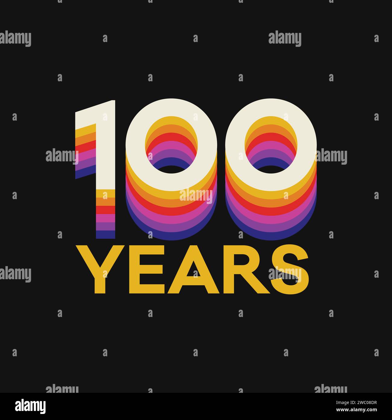 Celebration of 100 years anniversary template design. Party celebration banner, poster, greeting card. One hundred number sign. 100th year jubilee. Stock Vector