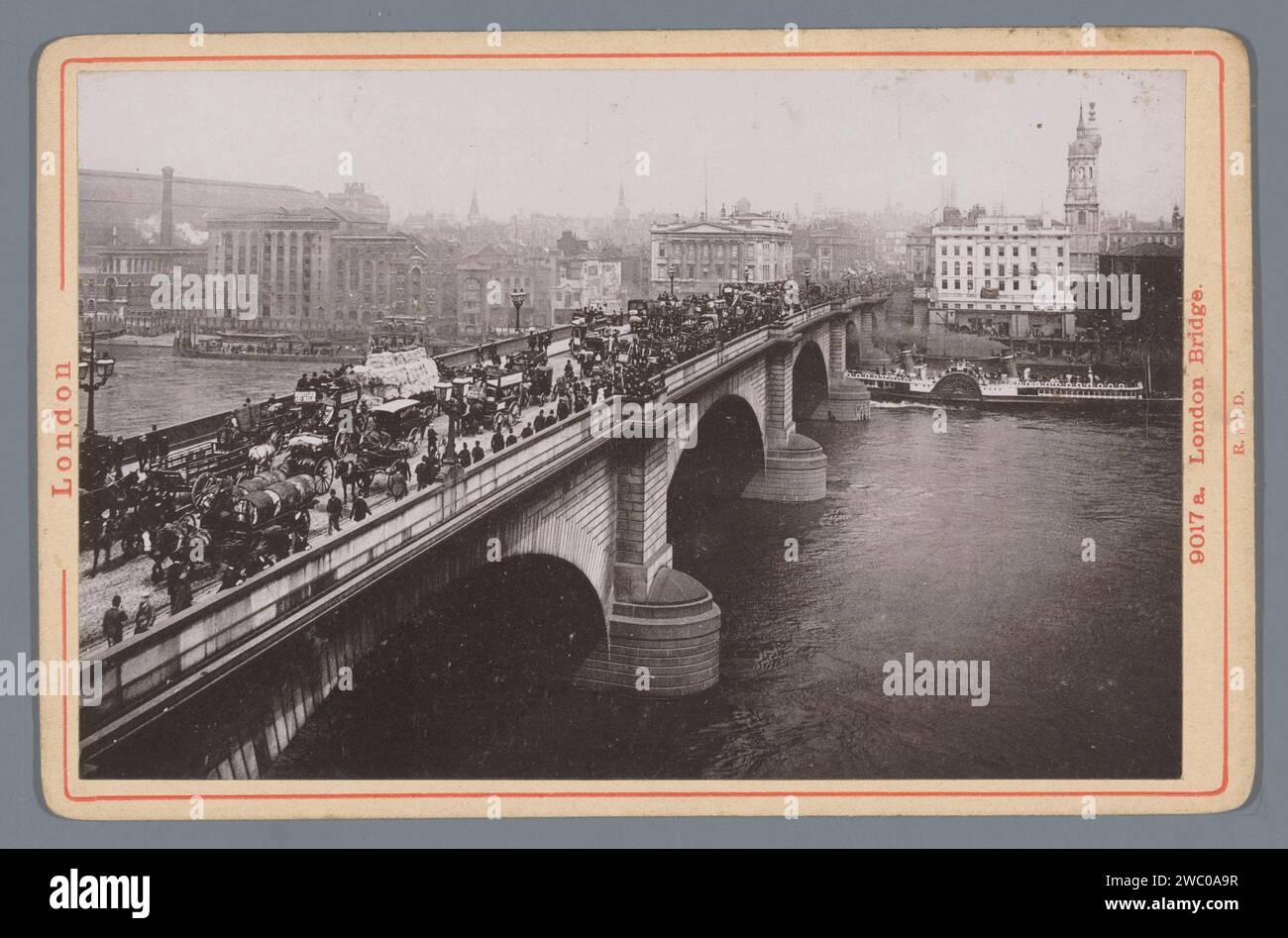 View of London Bridge, Römmler & Jonas, 1880 - 1900 cabinet photograph. photomechanical print  Tower Bridge cardboard. paper collotype bridge in city across river, canal, etc. London Bridge Stock Photo