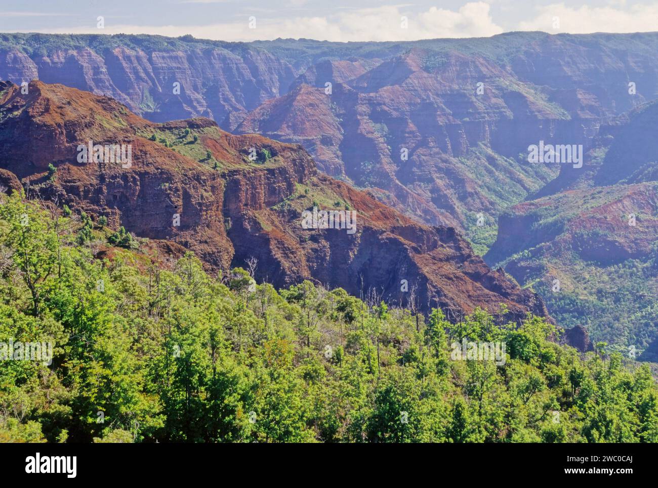 Waimea Canyon, also known as the Grand Canyon of the Pacific, is a large canyon, approximately ten miles (16 km) long and up to 3,000 feet (900 m) dee Stock Photo