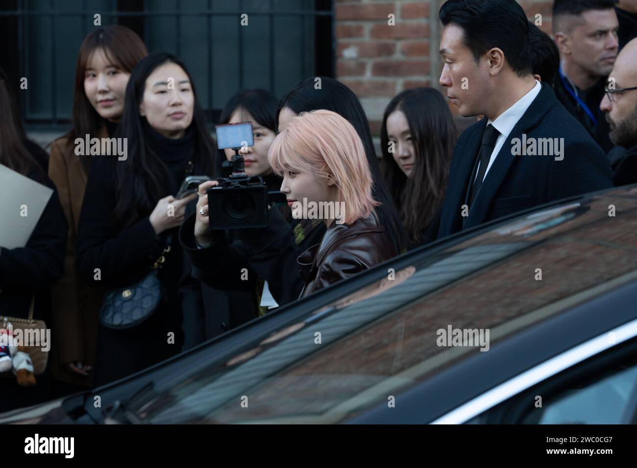 Milan, Italy. 12th Jan, 2024. IU is arriving at the ''Gucci Ancora
