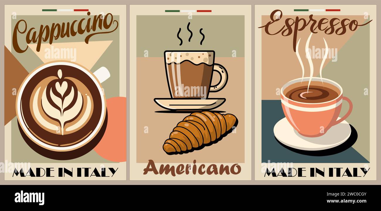 Coffee poster design set in retro style vector art Stock Vector Image ...