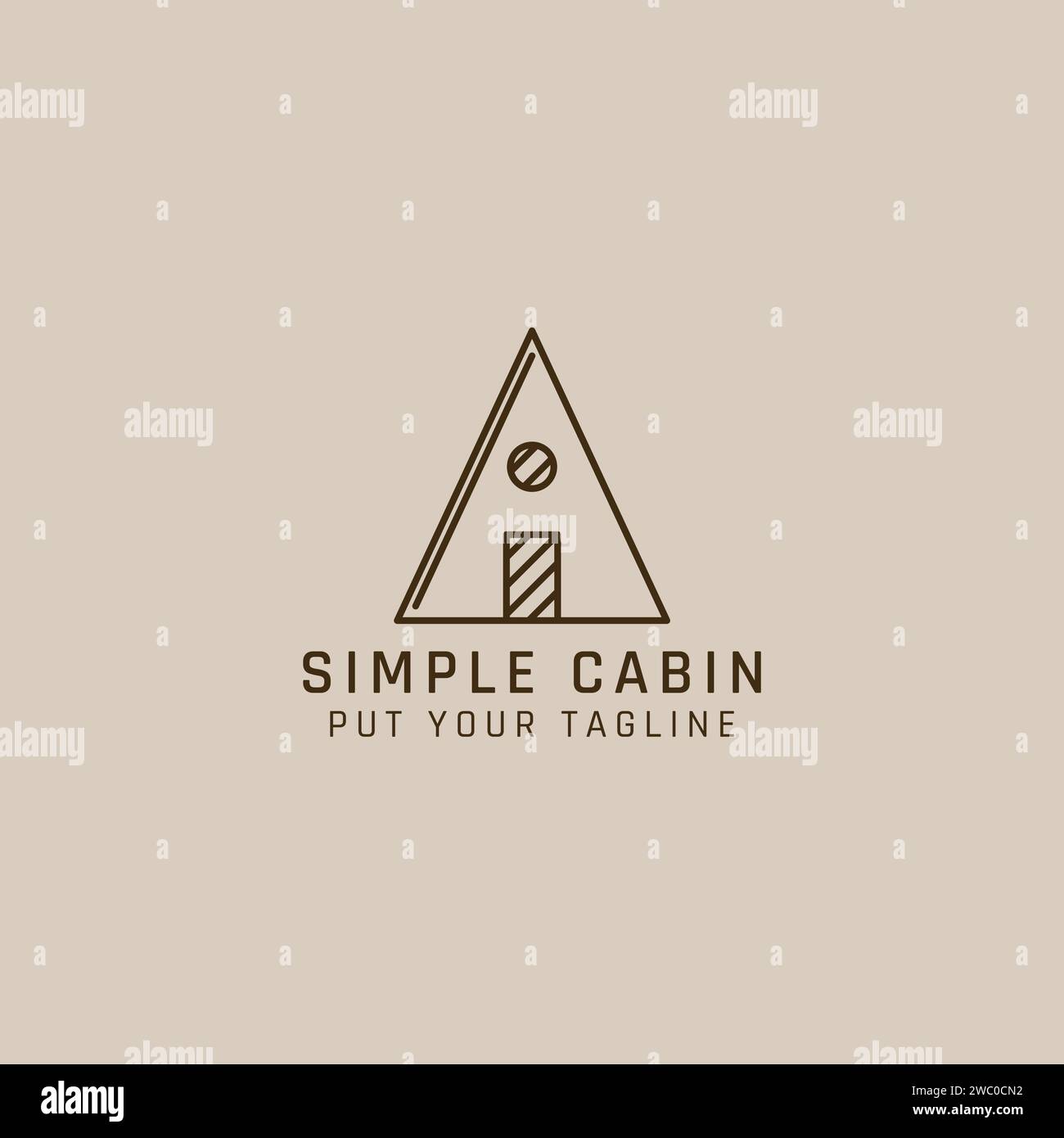 Simple triangular cabin logo with one door and window. Stock Vector
