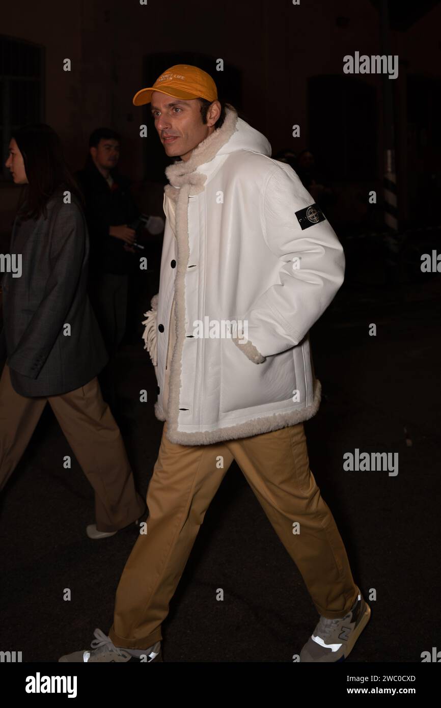 Milan, Italy. 12th Jan, 2024. Ghemon is arriving at the Stone Island