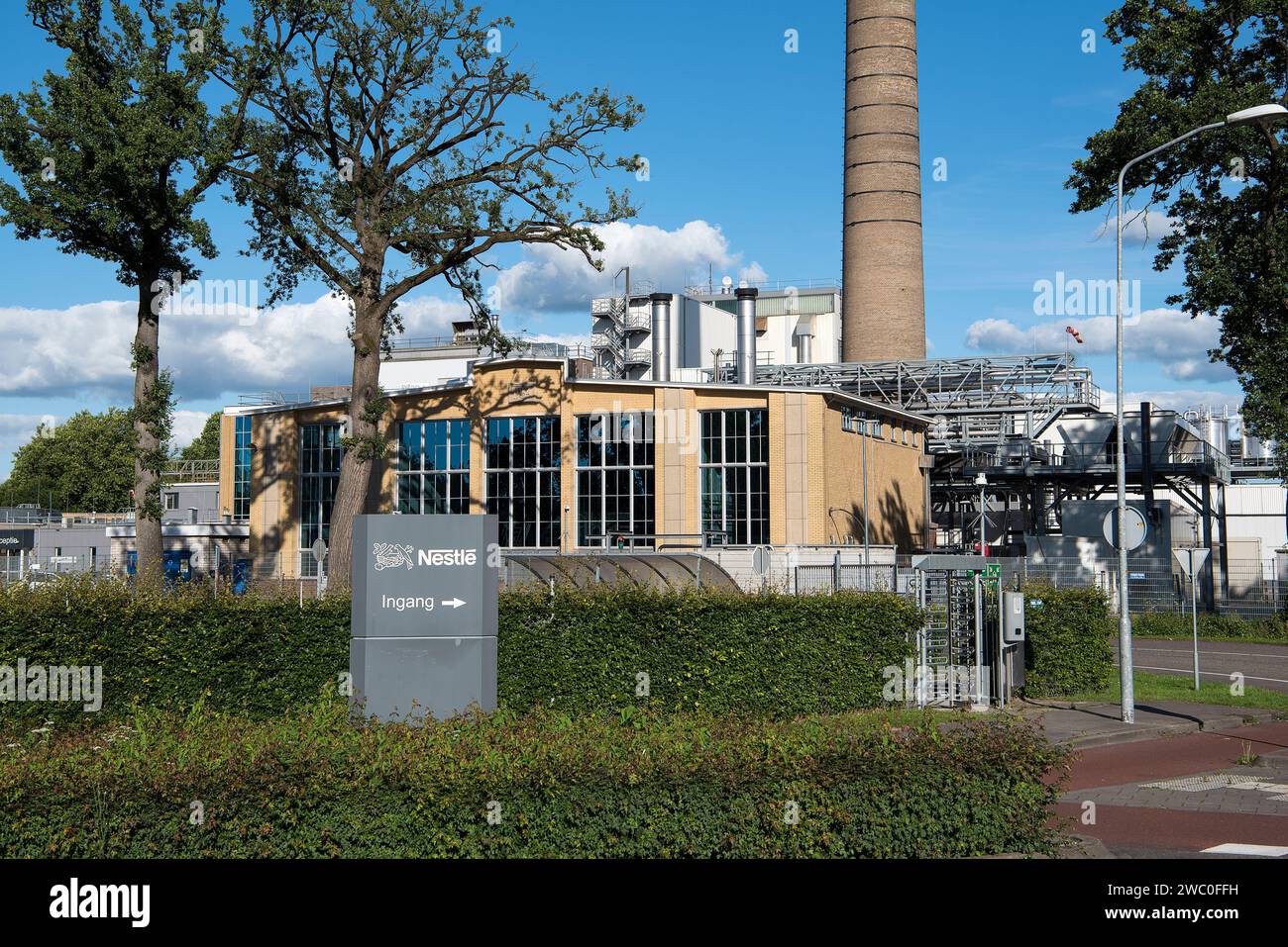 Nunspeet, The Netherlands, August 8, 2020: Entrance of the Nestle factory in the Netherlands. Nestle is a swiss global company, producing food nutrien Stock Photo