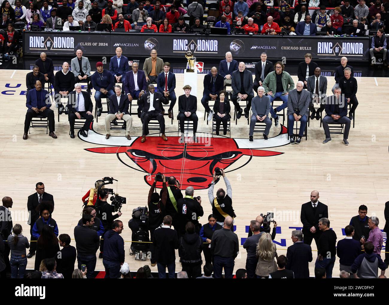 Chicago, USA. 12th Jan, 2024. A Ring of Honor ceremony is held during