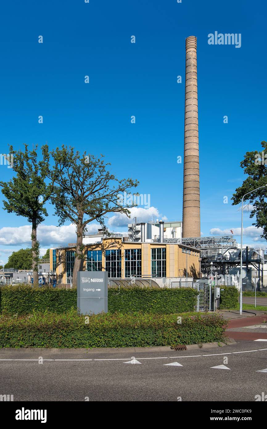 Nunspeet, The Netherlands, August 8, 2020: Entrance of the Nestle factory in the Netherlands. Nestle is a swiss global company, producing food nutrien Stock Photo