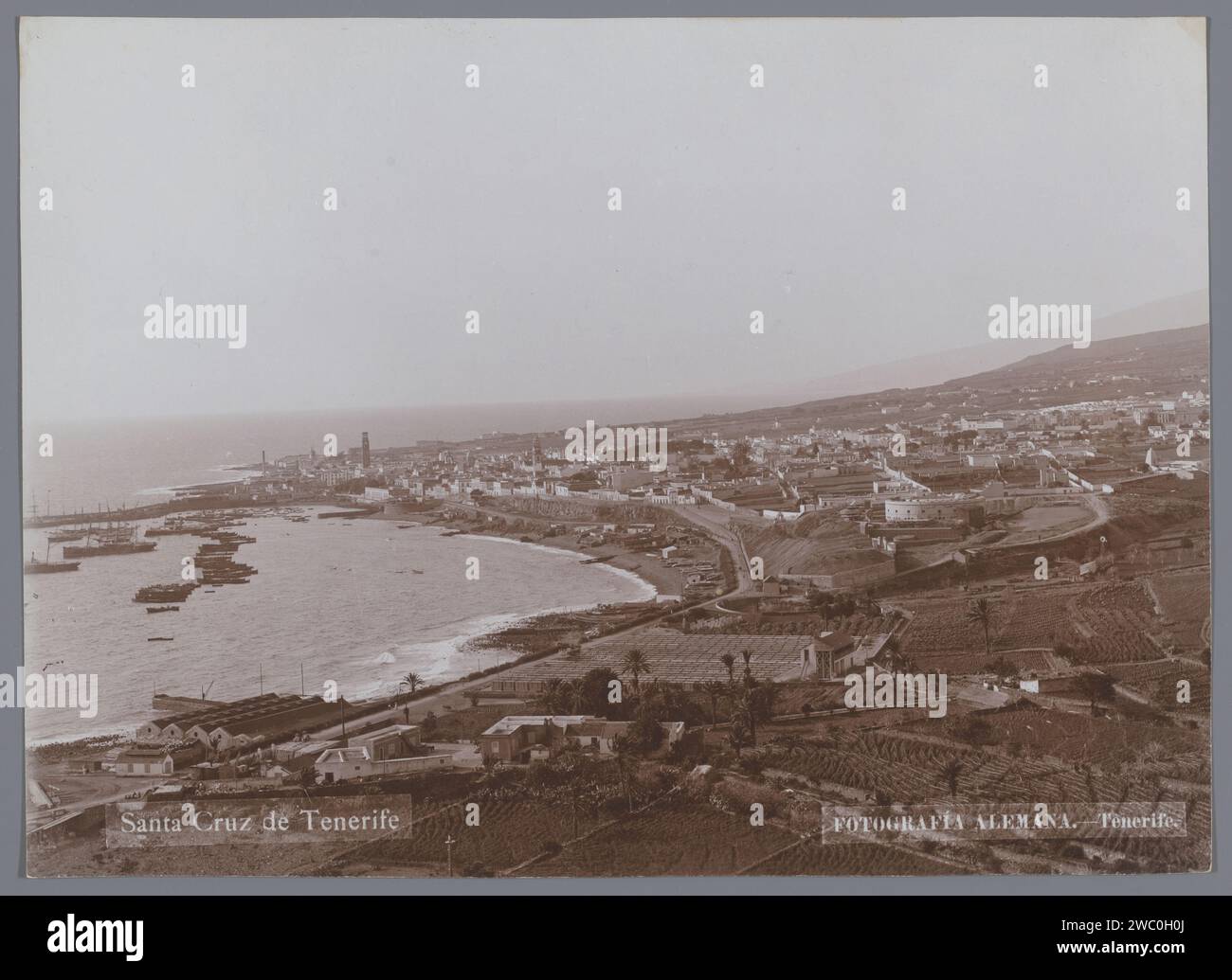 View of Santa Cruz and the beach, Photographia Alemana, 1880 - 1920 photograph  Tenerife photographic support  beach Santa Cruz of Tenerife Stock Photo