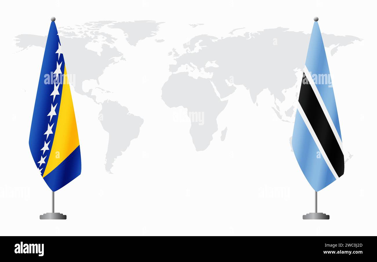 Bosnia and Herzegovina and Botswana flags for official meeting against background of world map. Stock Vector