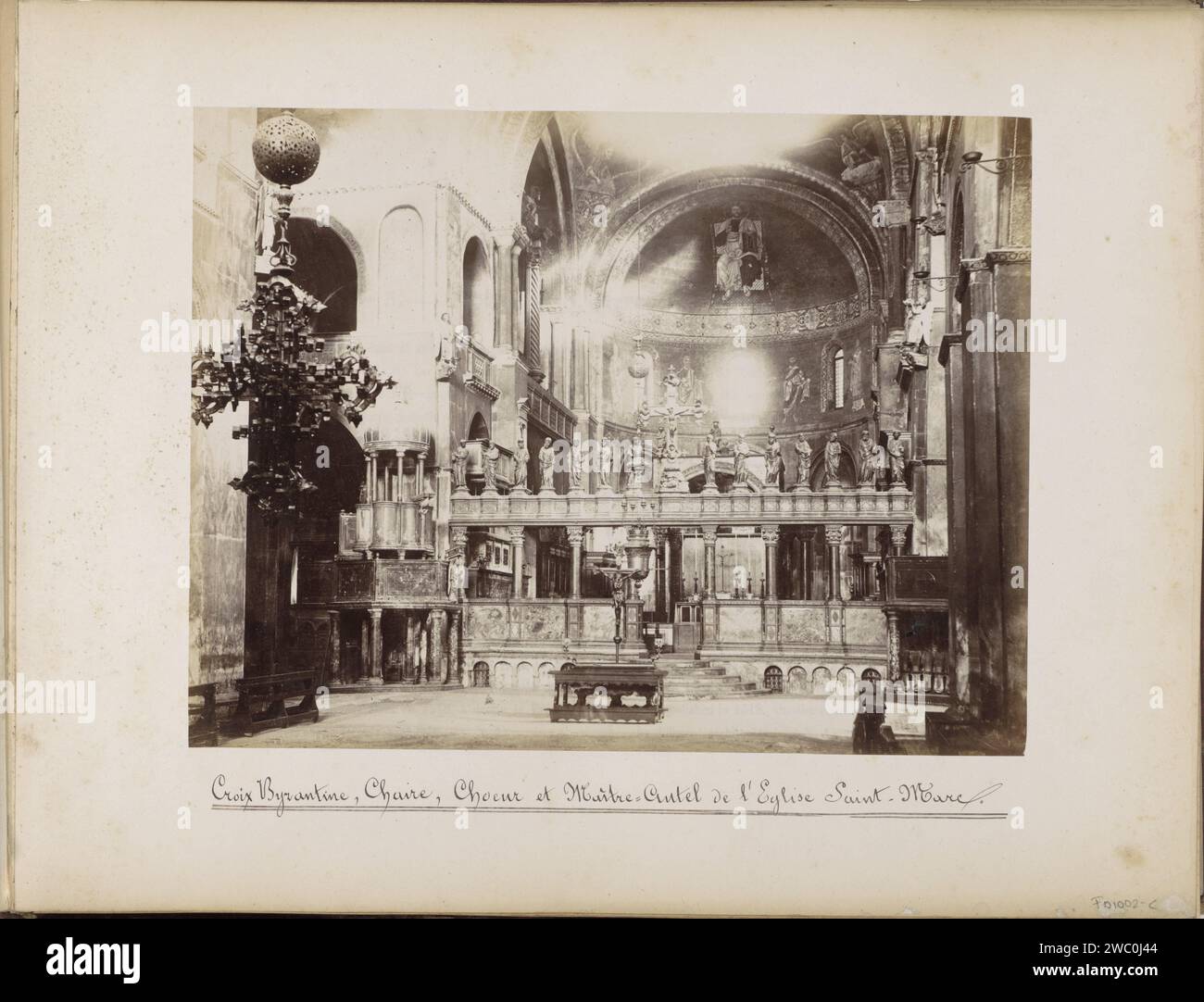 Choir, Byzantine Cross, main altar and retable of the Basilica of San Marco in Venice, Carlo Ponti, 1860 - 1881 photograph Part of Topographic Album of Venice 1881. Venice photographic support albumen print parts of church interior Basilica of San Marco Stock Photo