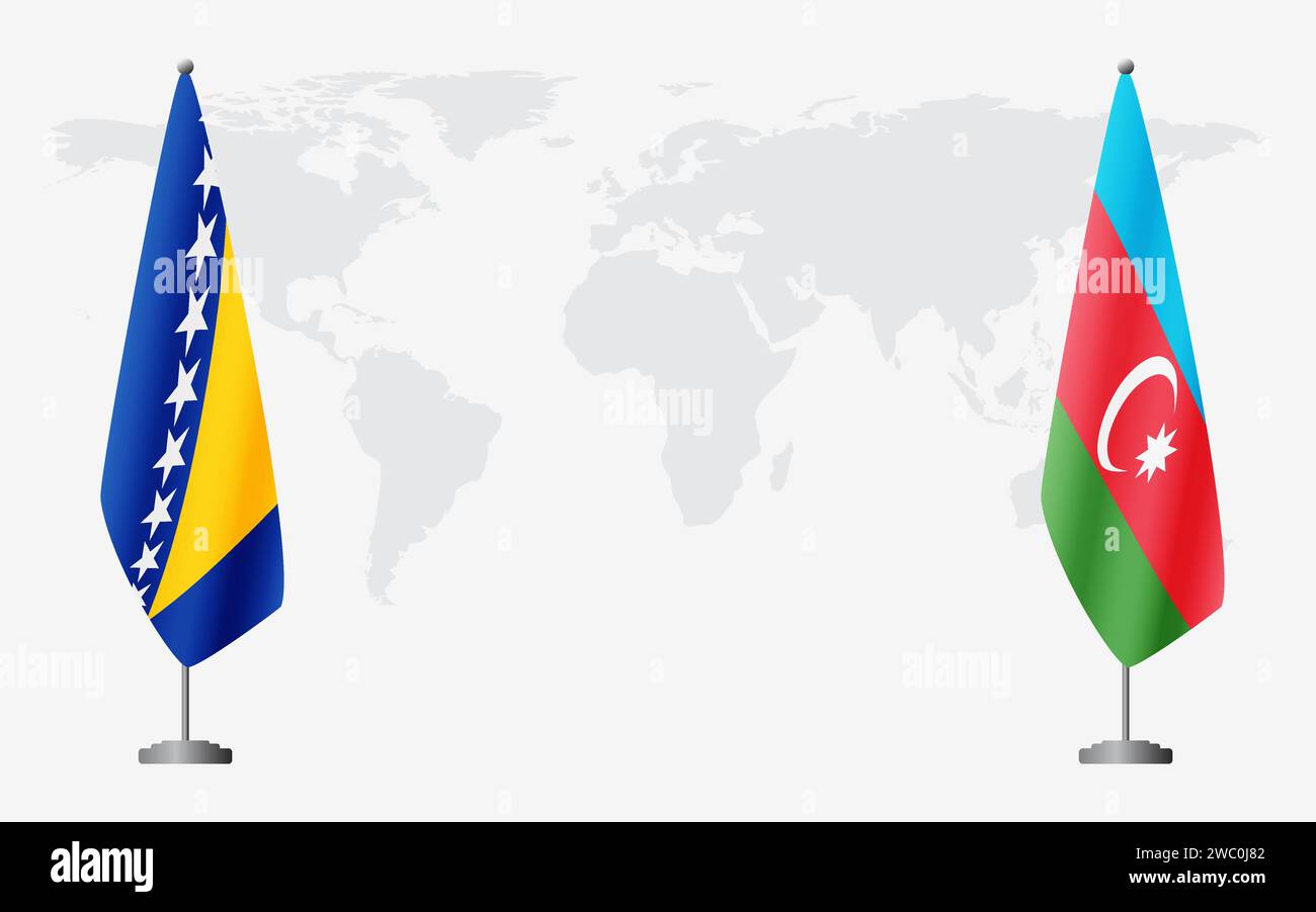 Bosnia and Herzegovina and Azerbaijan flags for official meeting against background of world map. Stock Vector
