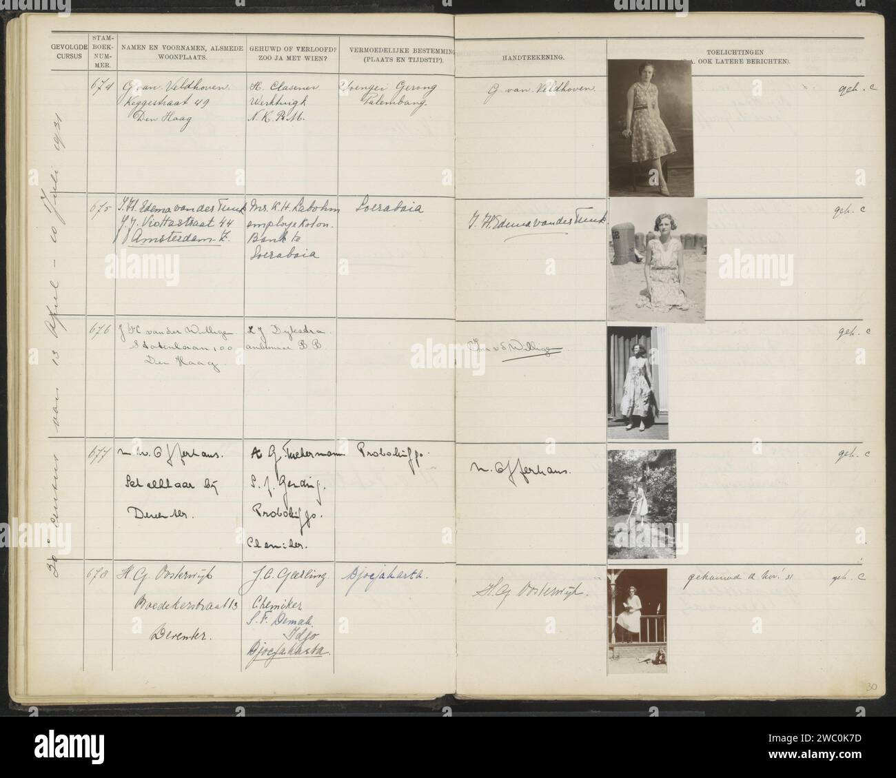 Page 30 from the Studbook of the students of the colonial school for ...