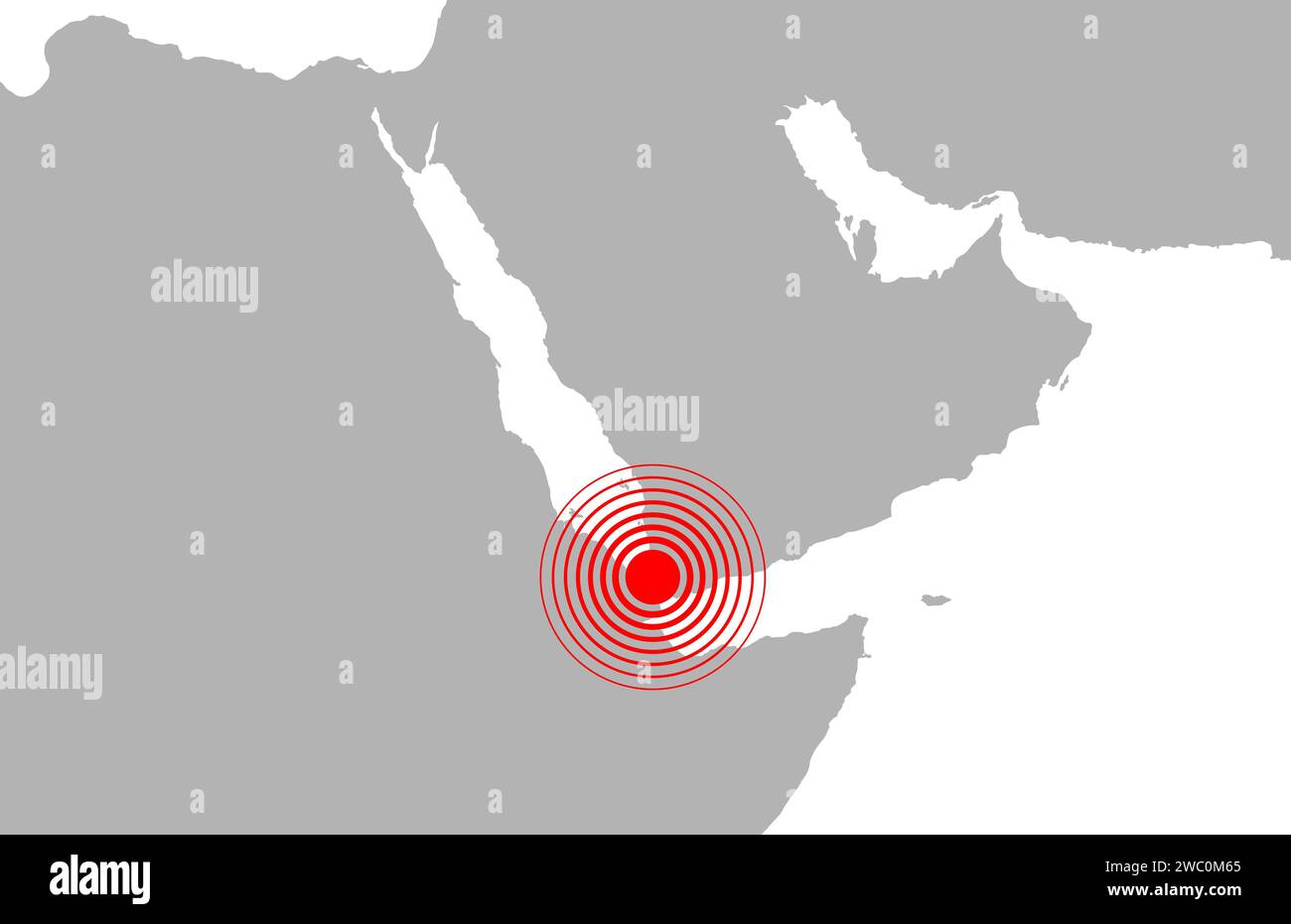 Vector map illustration of Houthi attacks, Suez Canal, Sinai Peninsula, Red Sea and Arab Peninsula Stock Photo