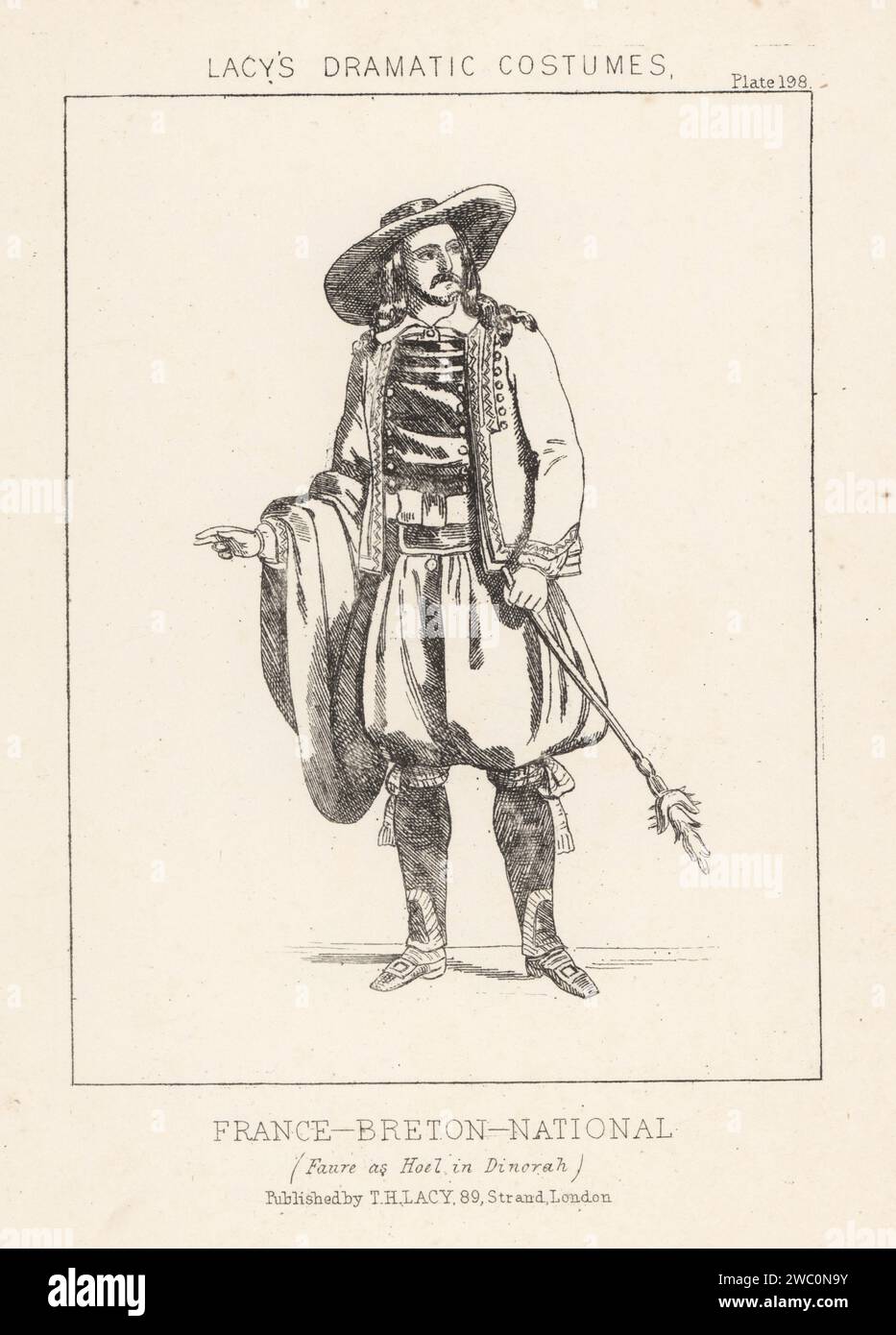 French baritone Jean-Baptiste Faure as Hoel in the comic opera Dinorah (Le pardon de Ploermel) by Giacomo Meyerbeer, 1860. Costume of a Breton, France. Lithograph from Thomas Hailes Lacy's Male Costumes, Historical, National and Dramatic in 200 Plates, London, 1865. Lacy (1809-1873) was a British actor, playwright, theatrical manager and publisher. Stock Photo