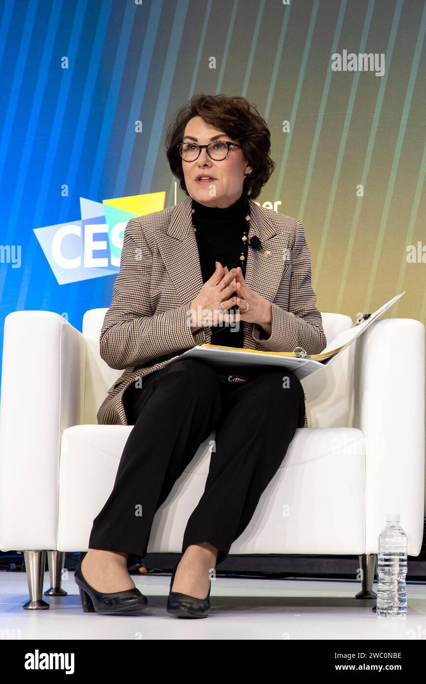 Las Vegas, USA. 12th Jan, 2024. Senator Jacky Rosen, Nevada, speaks at the Senate Perspectives on Emerging Tech Policy panel during CES 2024 - Day 4 at the Las Vegas Convention Center in Las Vegas, NV on January 12, 2024. (Travis P Ball/Sipa USA) Credit: Sipa USA/Alamy Live News Stock Photo