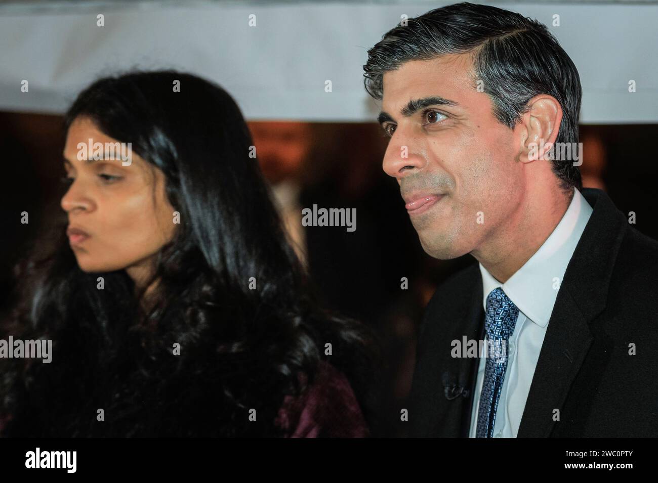Rishi Sunak, British Prime Minister with his wife Akshata Murty at a Downing Streetmarket, London, UK Stock Photo