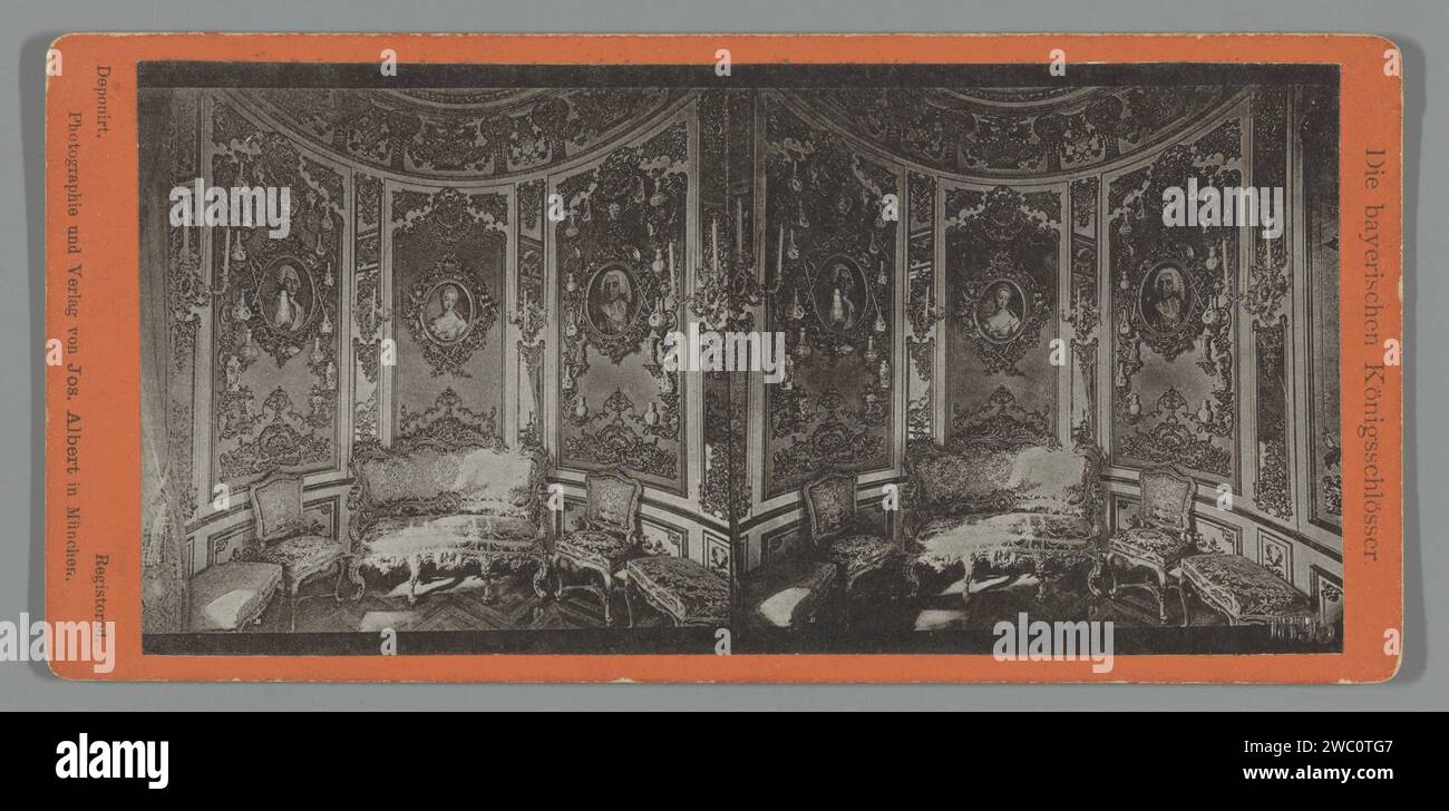 Interior of a cabinet of the Linderhof Slot in Etal, Joseph Albert, c. 1885 - in or before 1886 stereograph. photomechanical print  maker: Slot Linderhofpublisher: München cardboard. paper collotype palace. interior  representation of a building. drawing-room, 'salon' Slot Linderhof Stock Photo